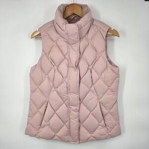 Eddie Bauer Down Vest Women's M Pink EB650 Puffer Full Zip Snap Shearling Neck